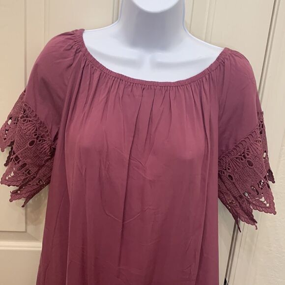 Iris Basic American LA XL Scoop Neck Crotchet Short Sleeve  And Hem Plum Purple - Picture 2 of 11
